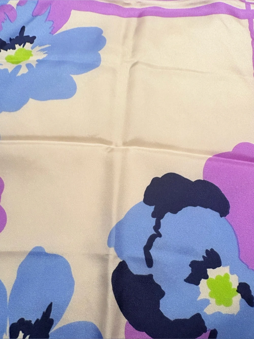 RARE VINTAGE CHRISTIAN DIOR SILK SCARF BLUE PURPLE GREEN BLACK POPPIES PLAID 30”